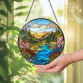 Mountain River Suncatcher: Colorful Landscape Window Decor